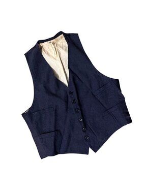 Vintage Navy Blue Vest 1940s Pockets Button Front Classic Mens Handmade As Is